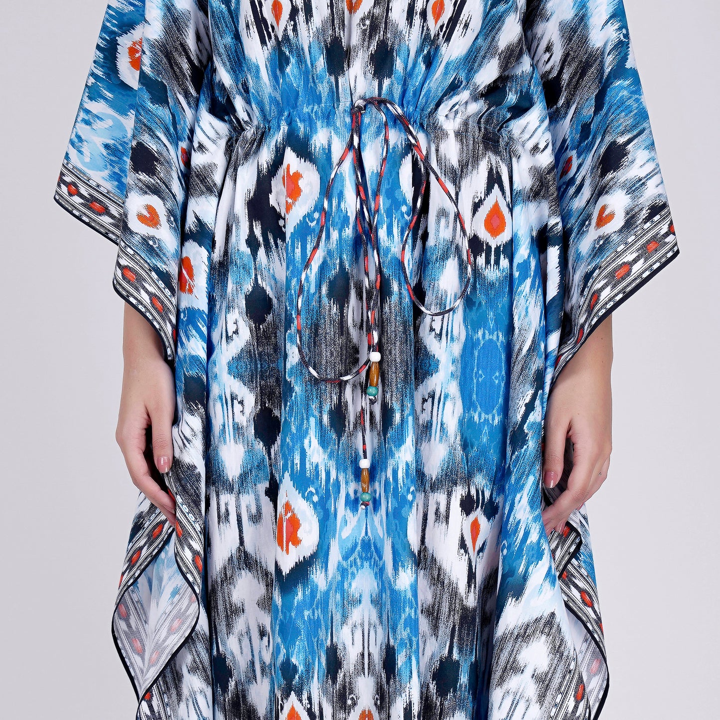 Blue Ikat Print Mid Length Kaftan