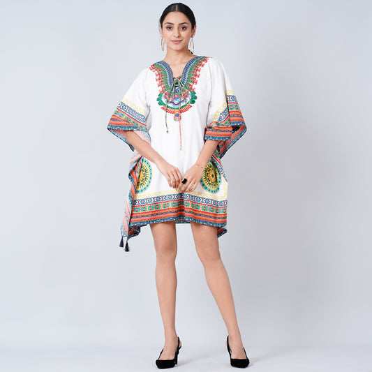 White and Green Tribal Kaftan Top