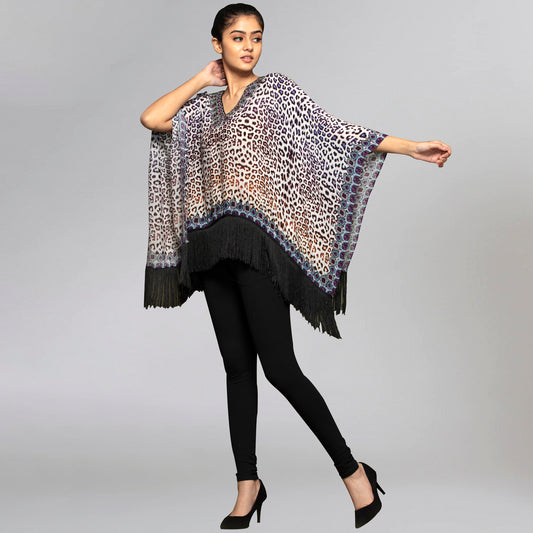 Brown and Blue Animal Print Kaftan Top