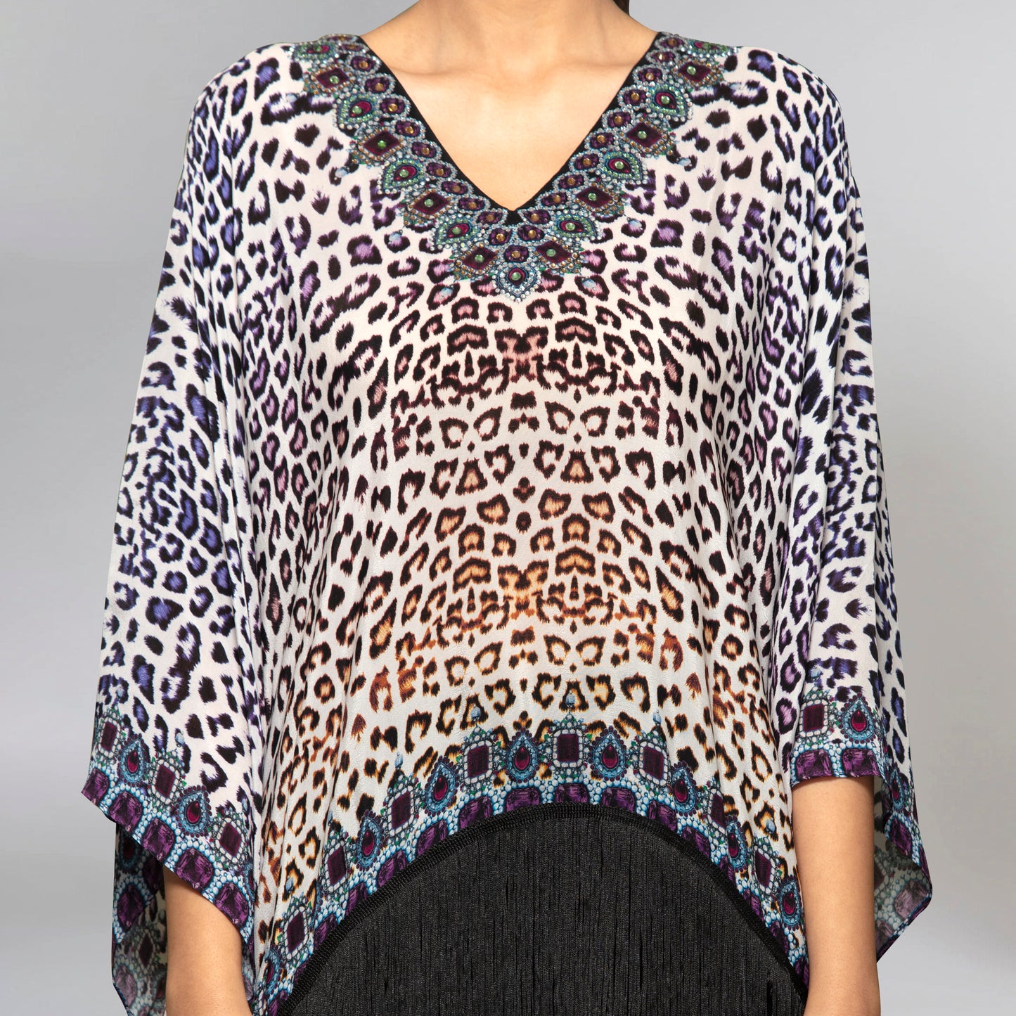 Brown and Blue Animal Print Kaftan Top
