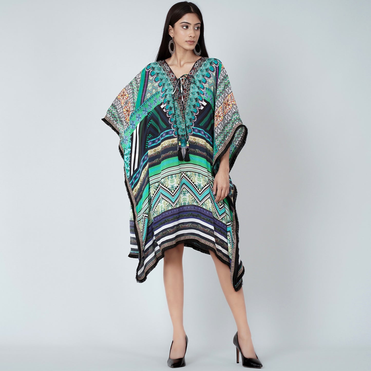Green Geometric Kaftan Tunic