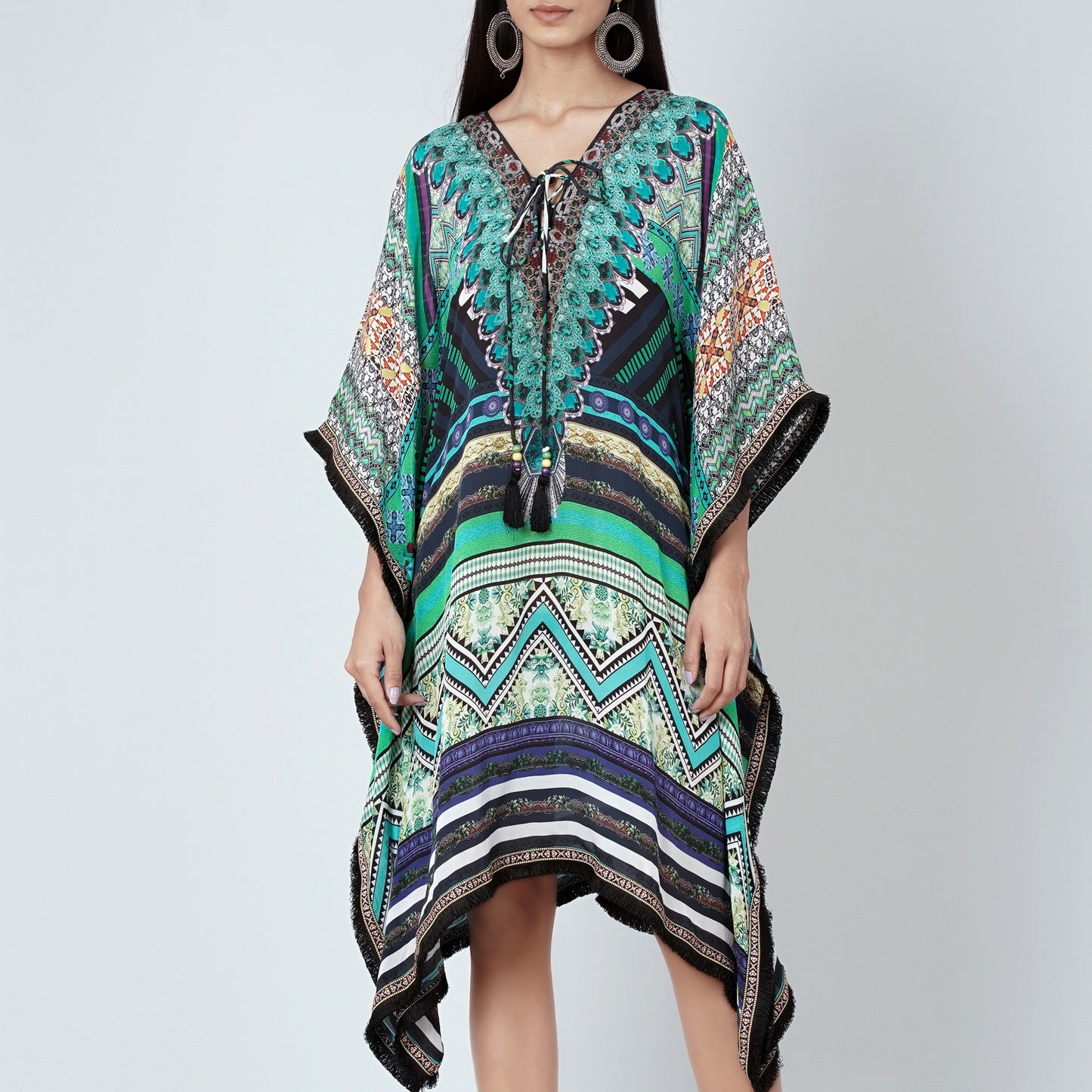 Green Geometric Kaftan Tunic