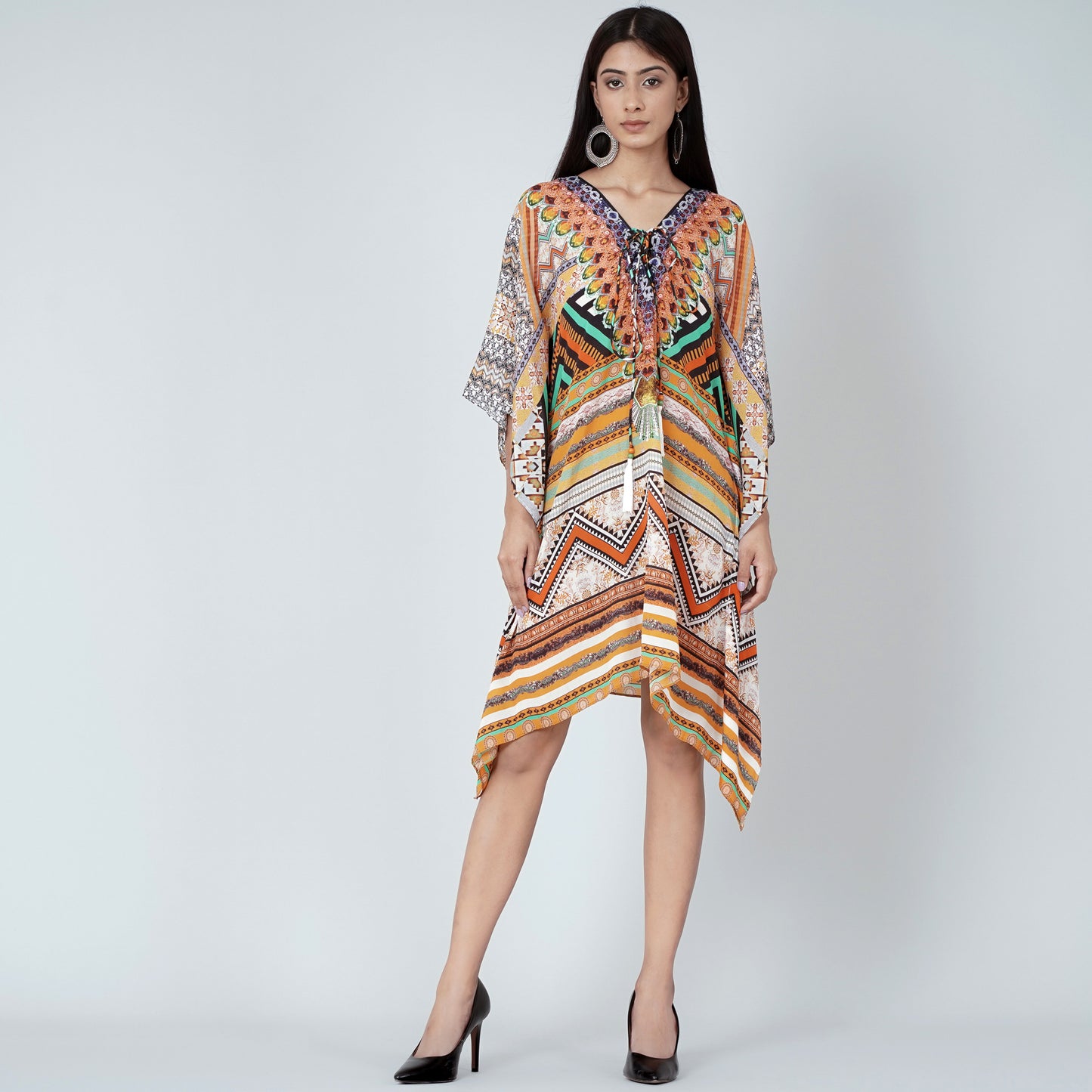 Orange Geometric Kaftan Tunic