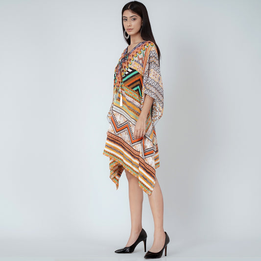 Orange Geometric Kaftan Tunic