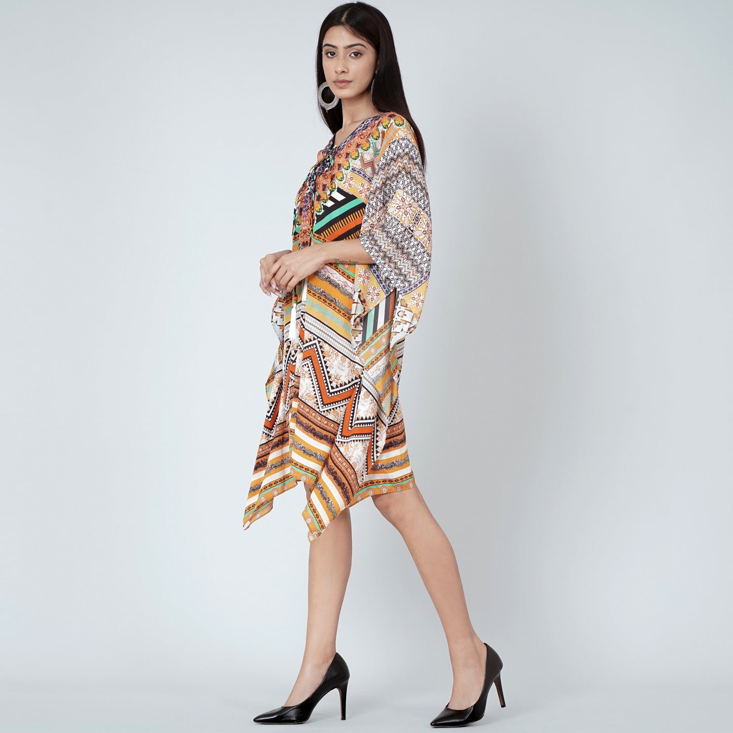 Orange Geometric Kaftan Tunic