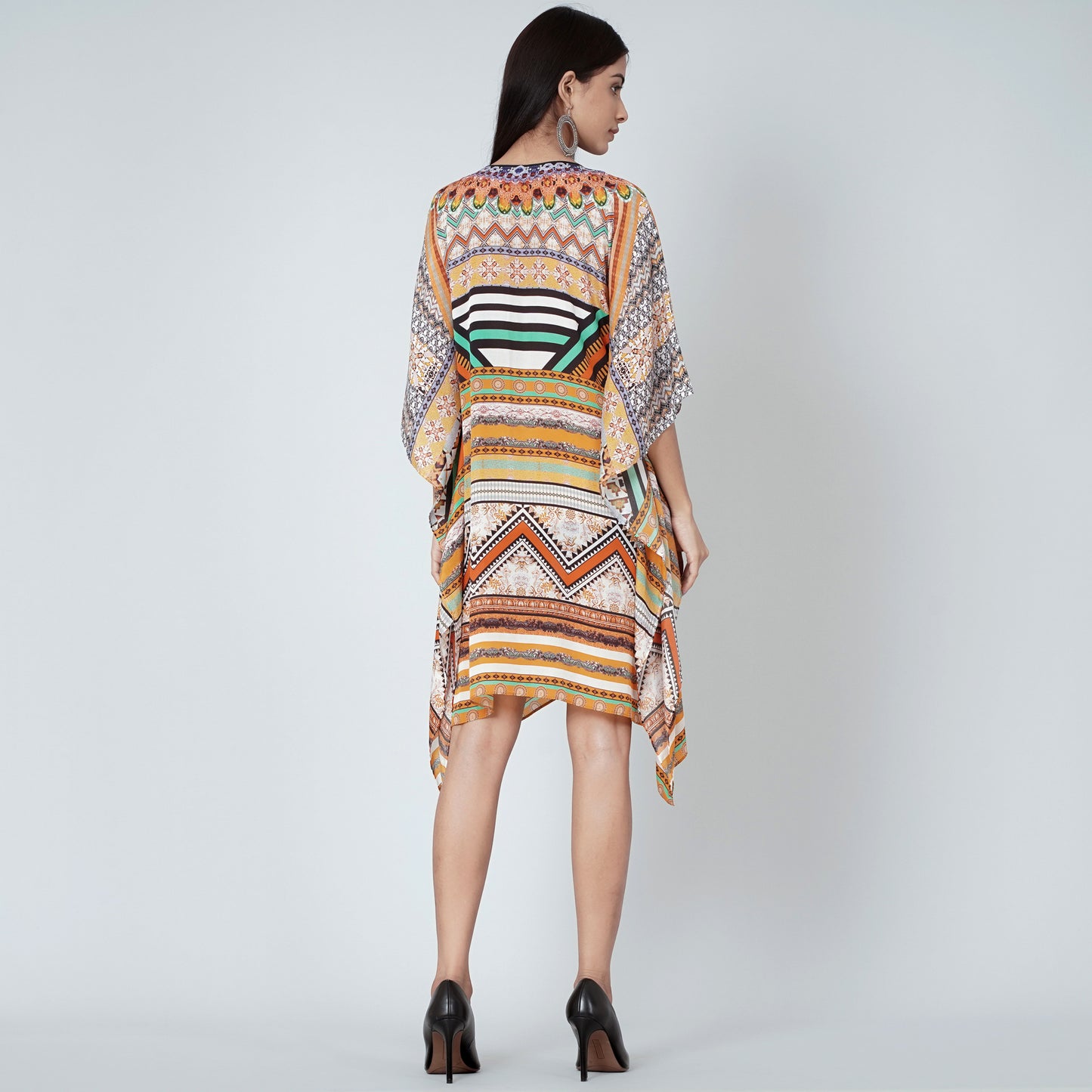 Orange Geometric Kaftan Tunic