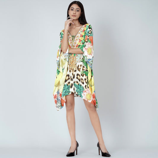 Multicoloured Animal and Fruit Print Kaftan Tunic