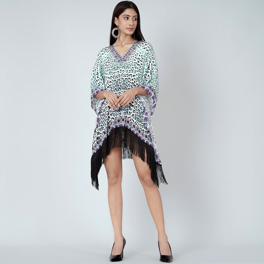 Teal Green Animal Print Kaftan Tunic