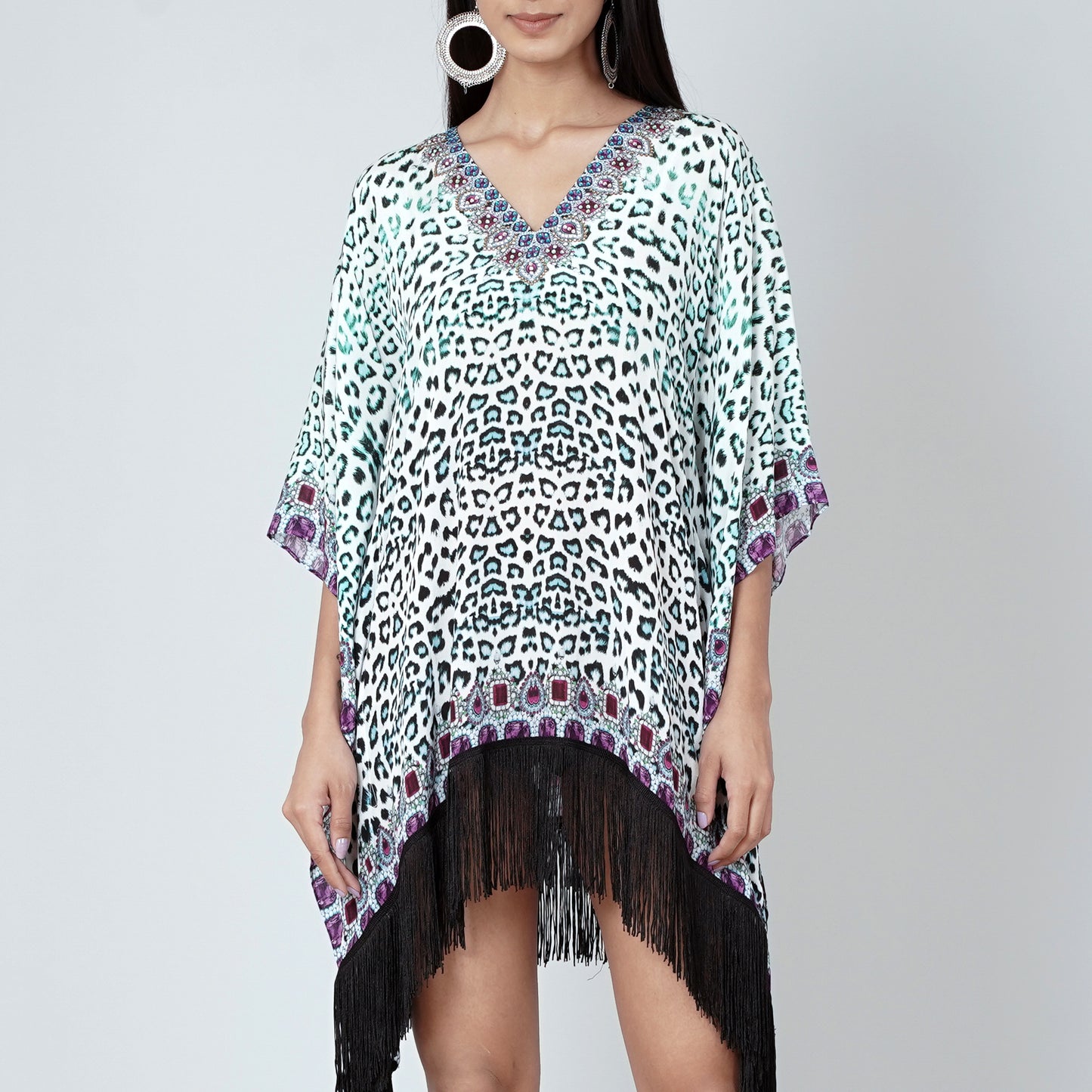 Teal Green Animal Print Kaftan Tunic