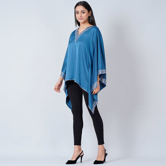 Blue Embellished Kaftan Top