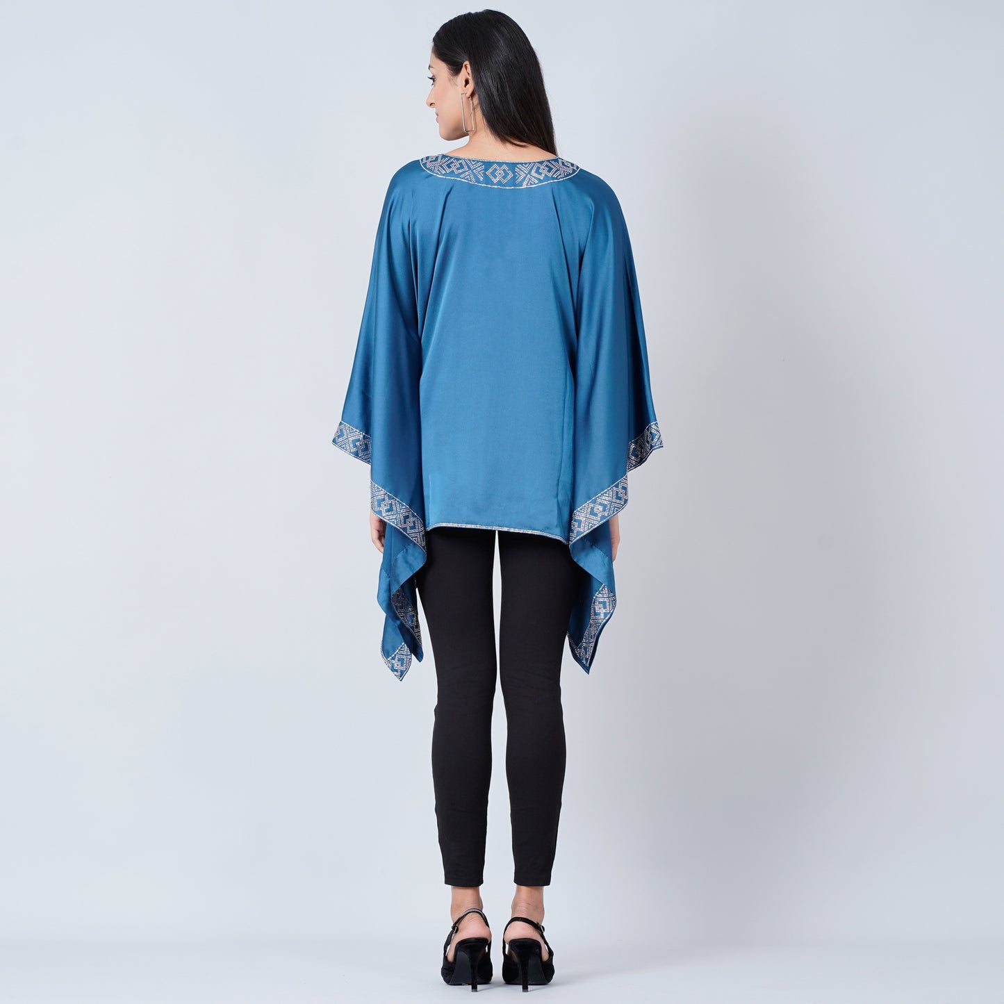 Blue Embellished Kaftan Top