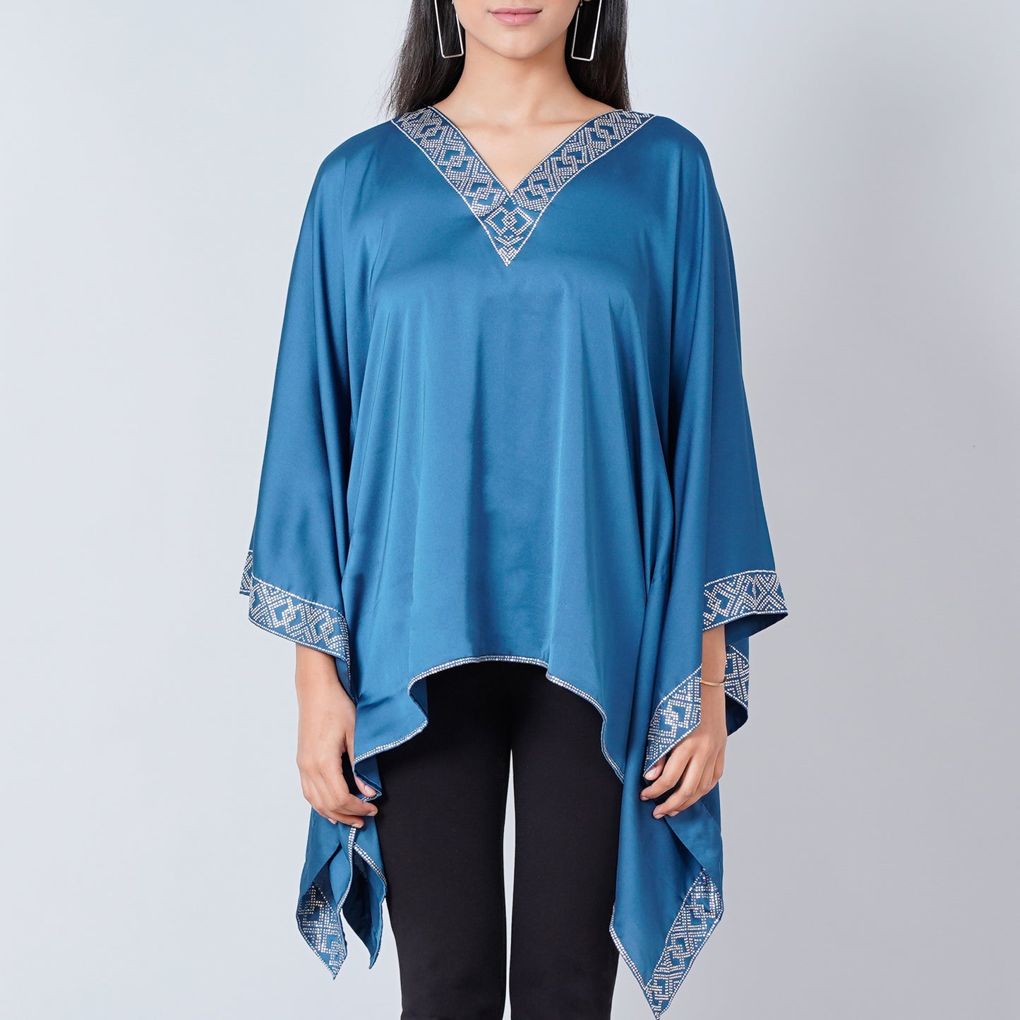 Blue Embellished Kaftan Top
