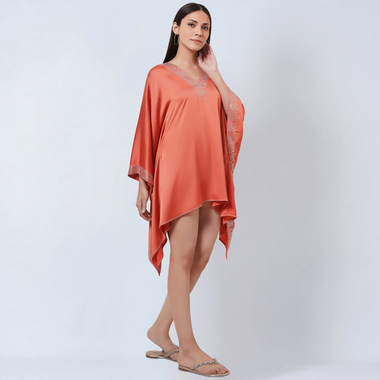 Coral Embellished Kaftan Top