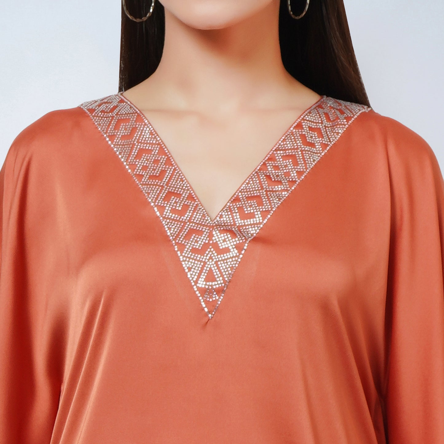Coral Embellished Kaftan Top