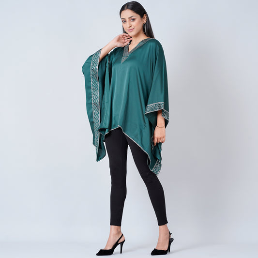 Dark Green Embellished Kaftan Top