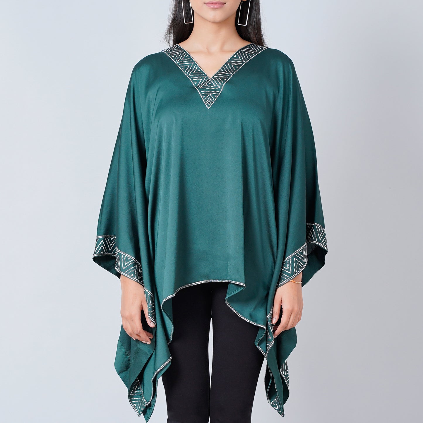 Dark Green Embellished Kaftan Top