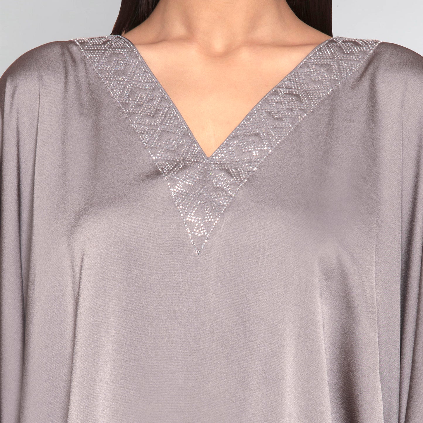 Grey Embellished Kaftan Top