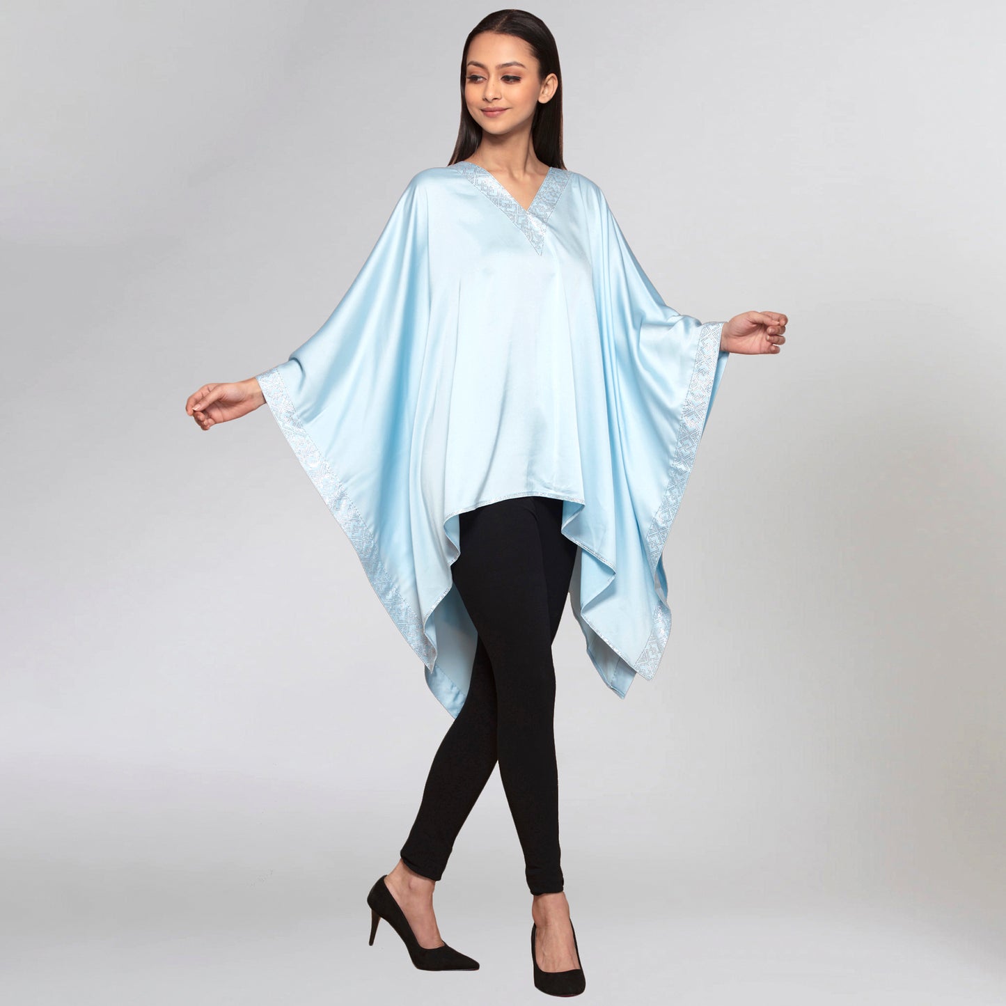 Light Blue Embellished Kaftan Top