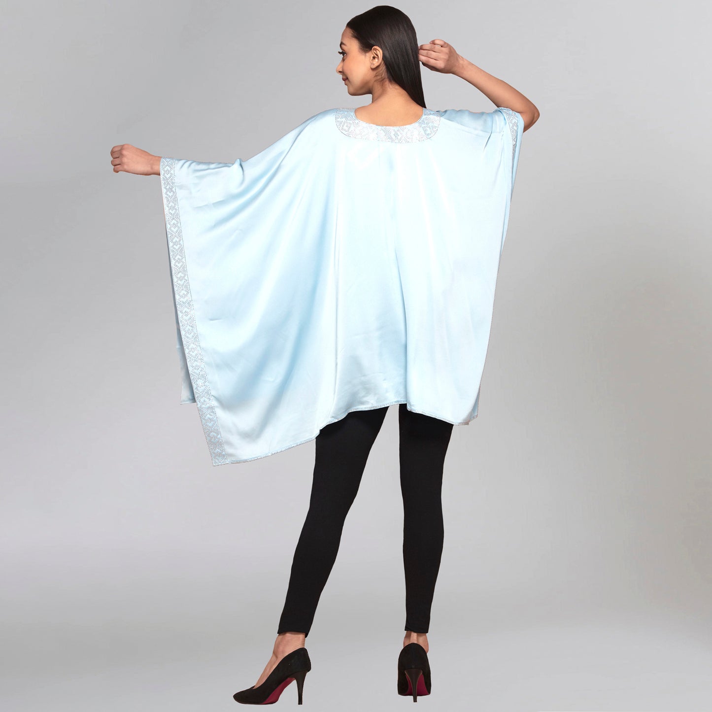 Light Blue Embellished Kaftan Top