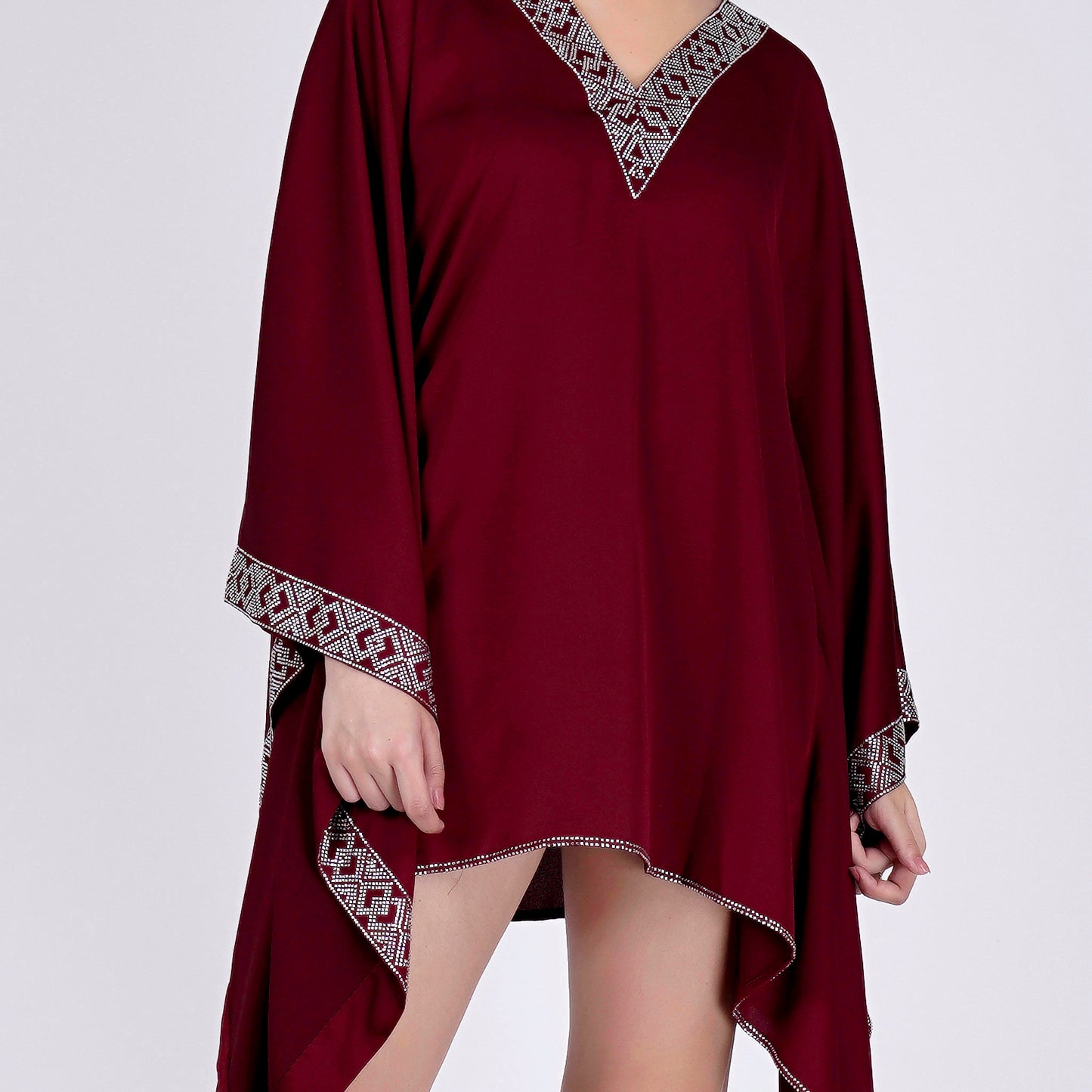 Maroon Embellished Kaftan Top