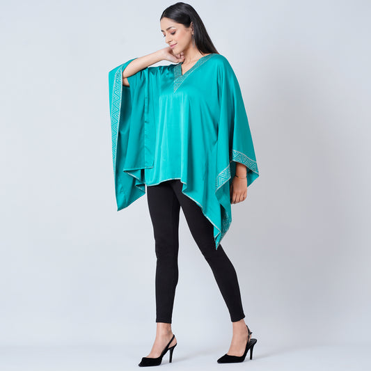 Teal Blue Embellished Kaftan Top