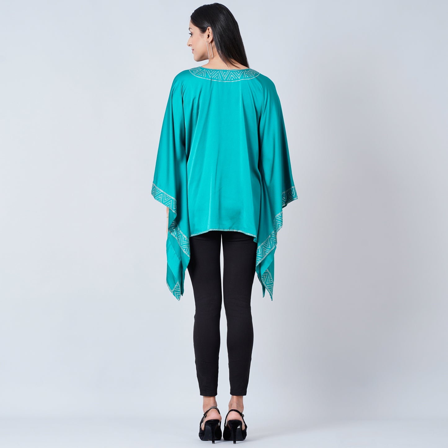 Teal Blue Embellished Kaftan Top