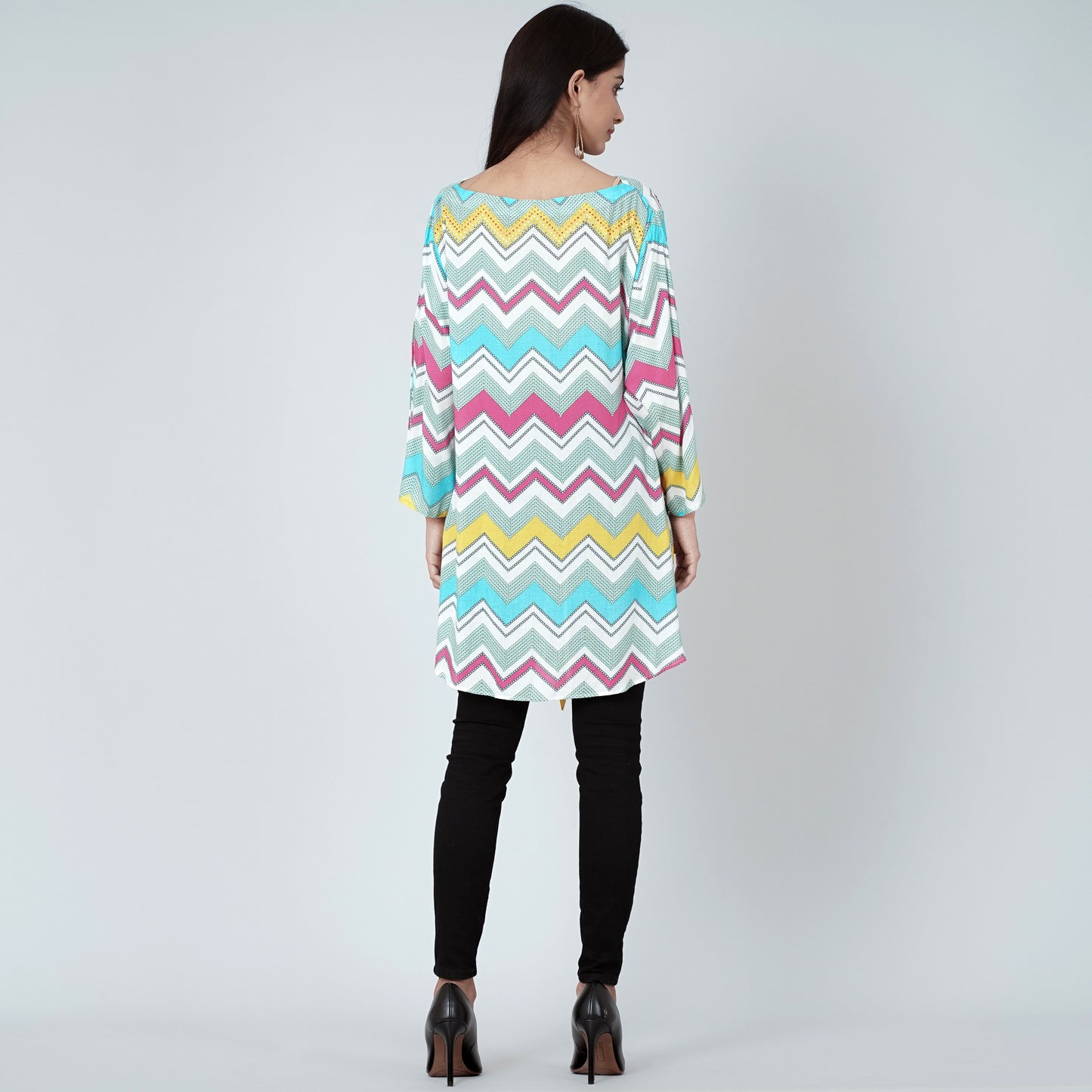 Blue and Pink Chevron Kaftan Top