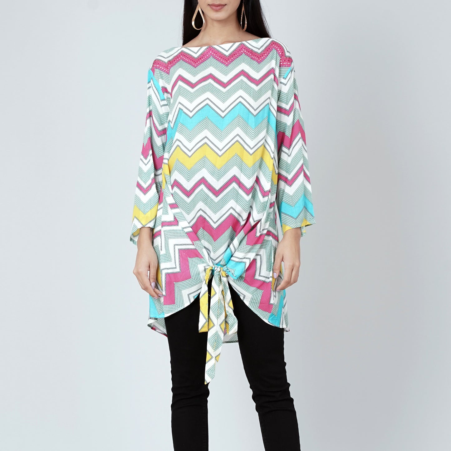 Blue and Pink Chevron Kaftan Top