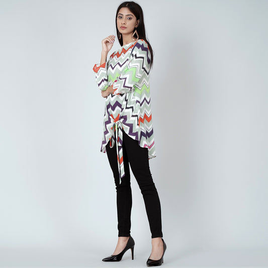 Orange and Green Chevron Kaftan Top