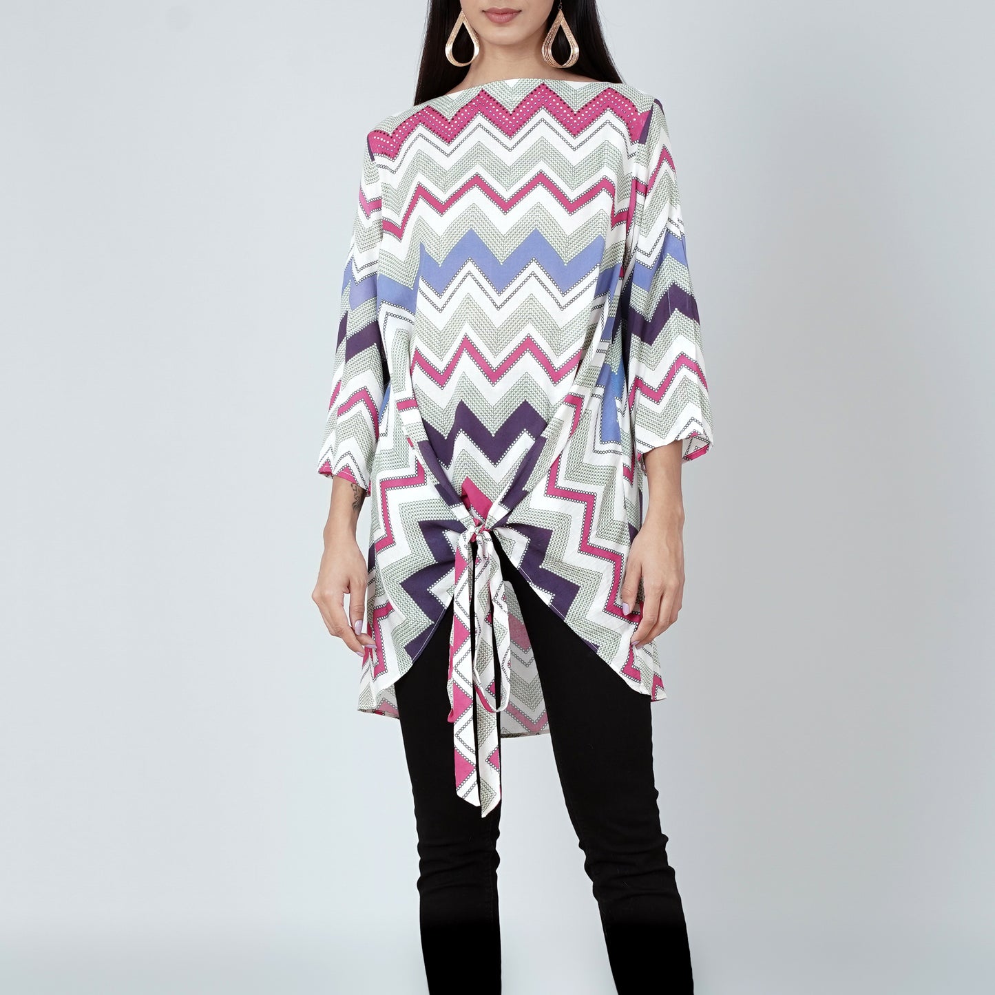 Pink and Blue Chevron Kaftan Top