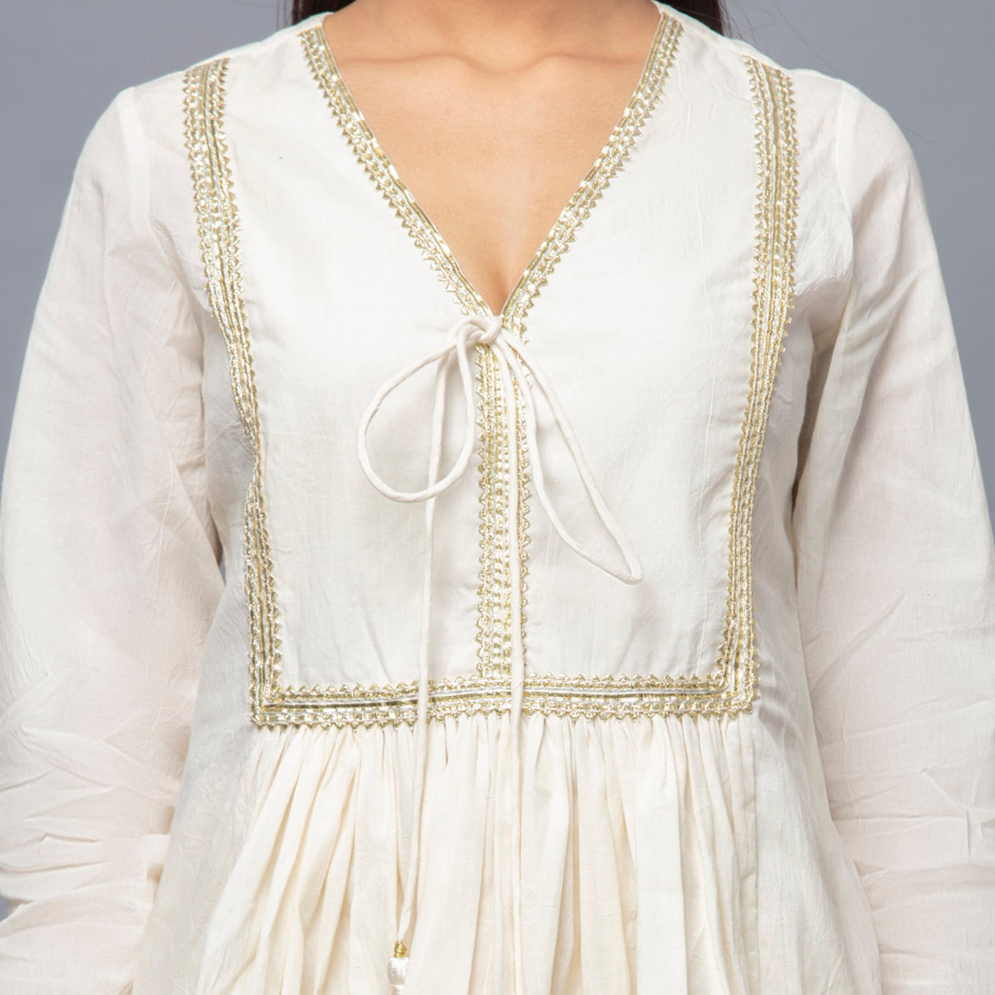 Ivory Neck-Tie Short Kurta