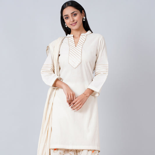 Ivory Nehru Collar Long Kurta