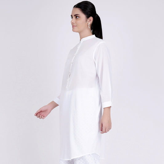 White Nehru Collar Kurta