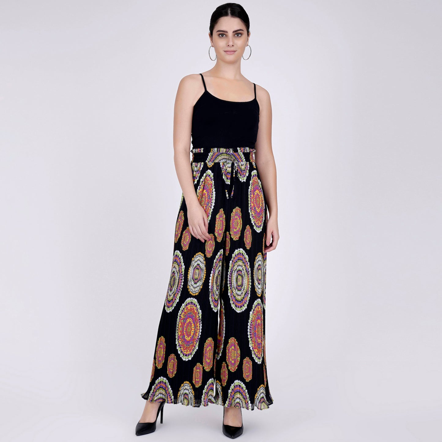 Black Geometric Print Pleated Palazzo