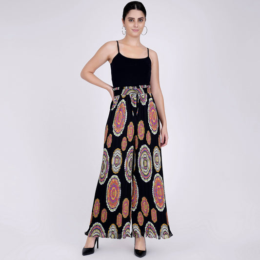 Black Geometric Print Pleated Palazzo