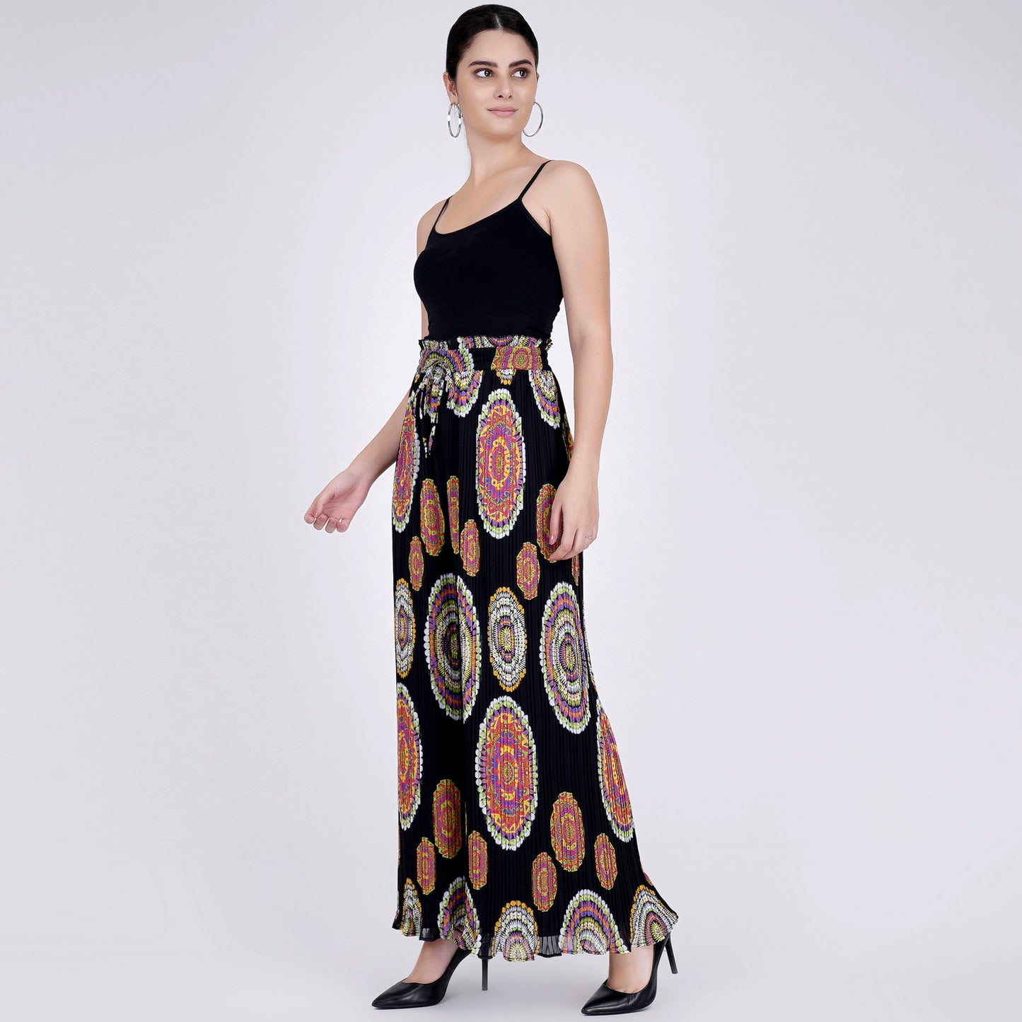 Black Geometric Print Pleated Palazzo
