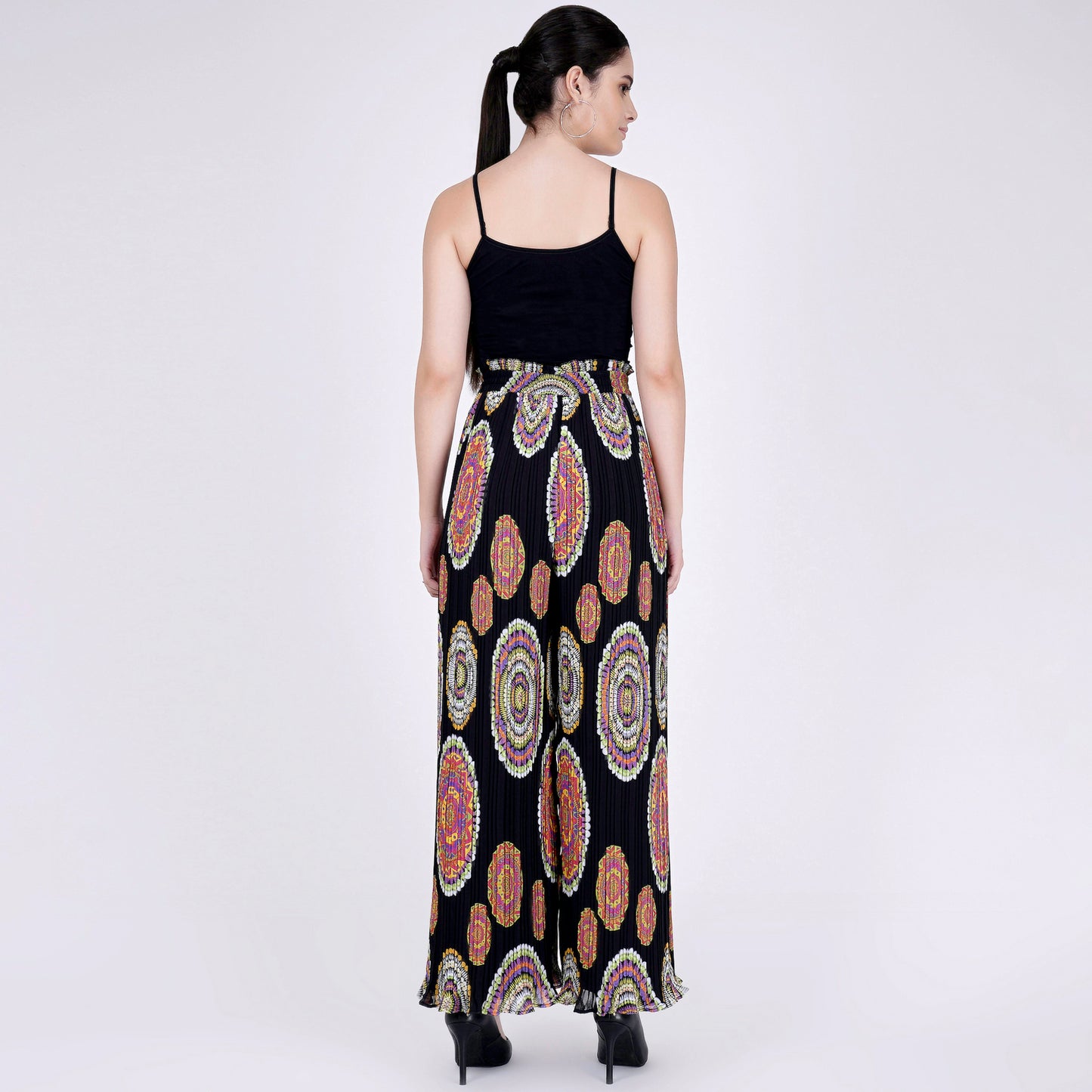 Black Geometric Print Pleated Palazzo