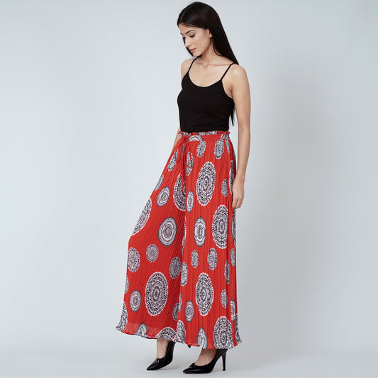 Red Geometric Print Pleated Palazzo