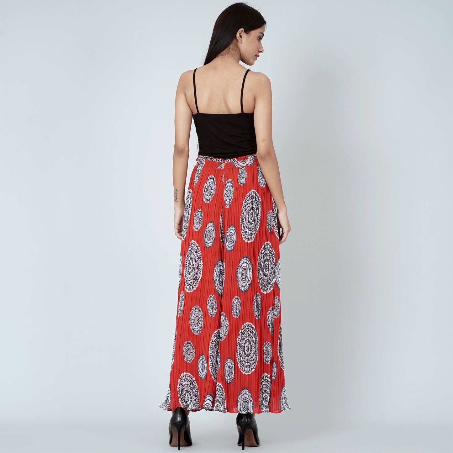 Red Geometric Print Pleated Palazzo