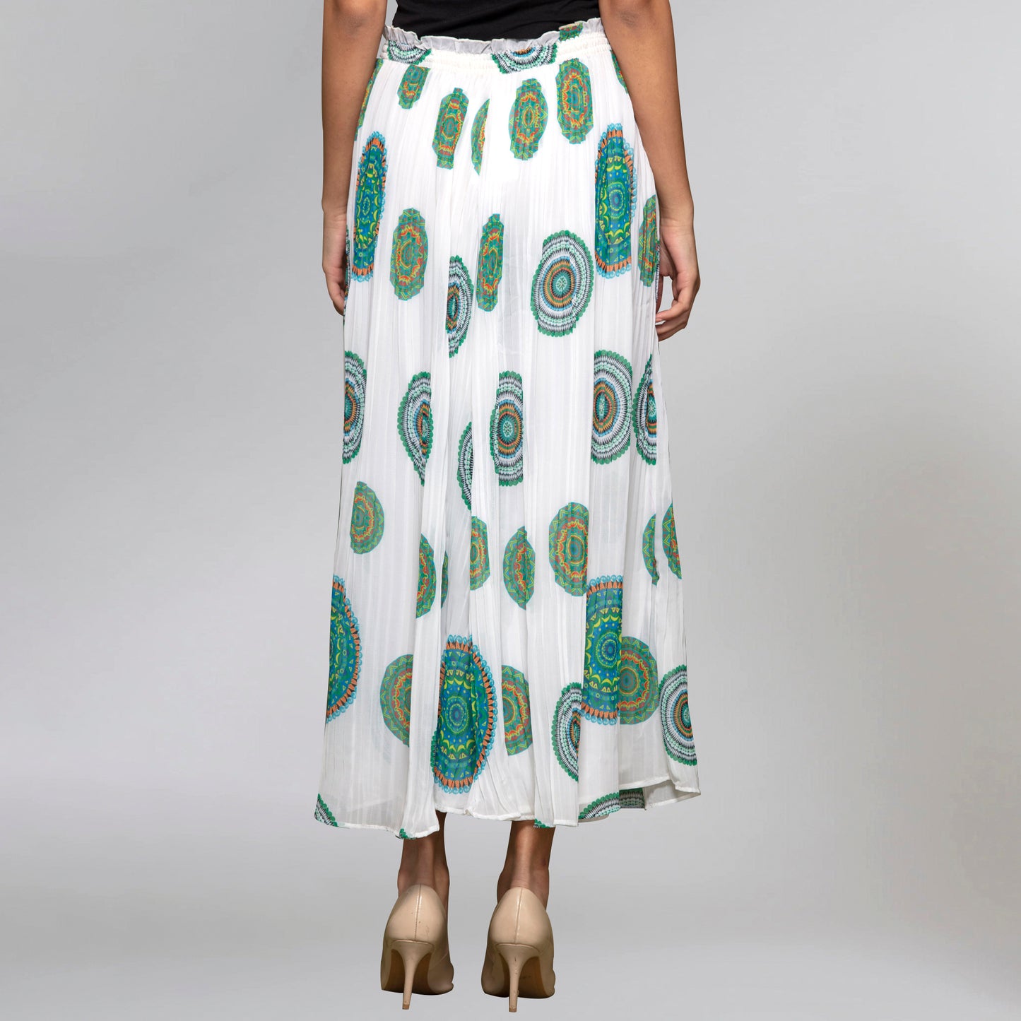 White Geometric Print Pleated Palazzo