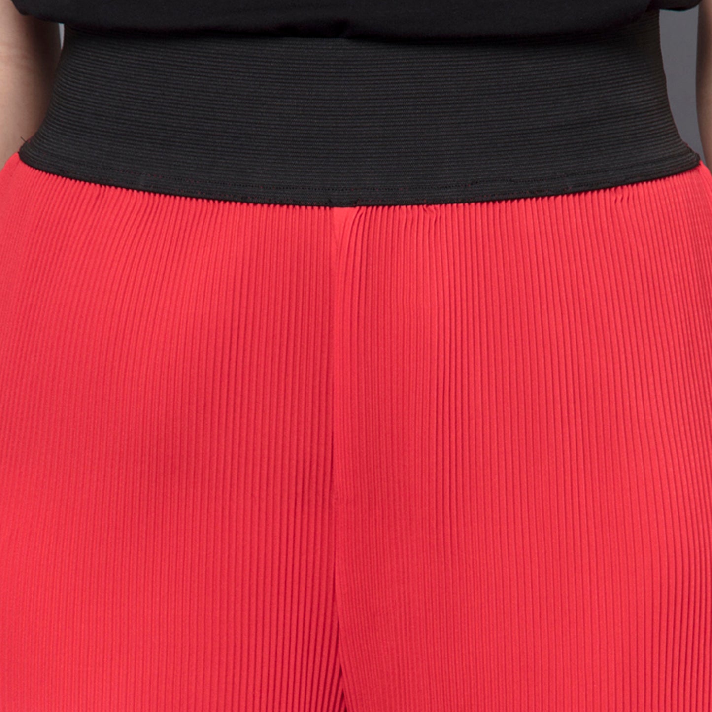 Red Wide Leg Crinkle Pleated Palazzo