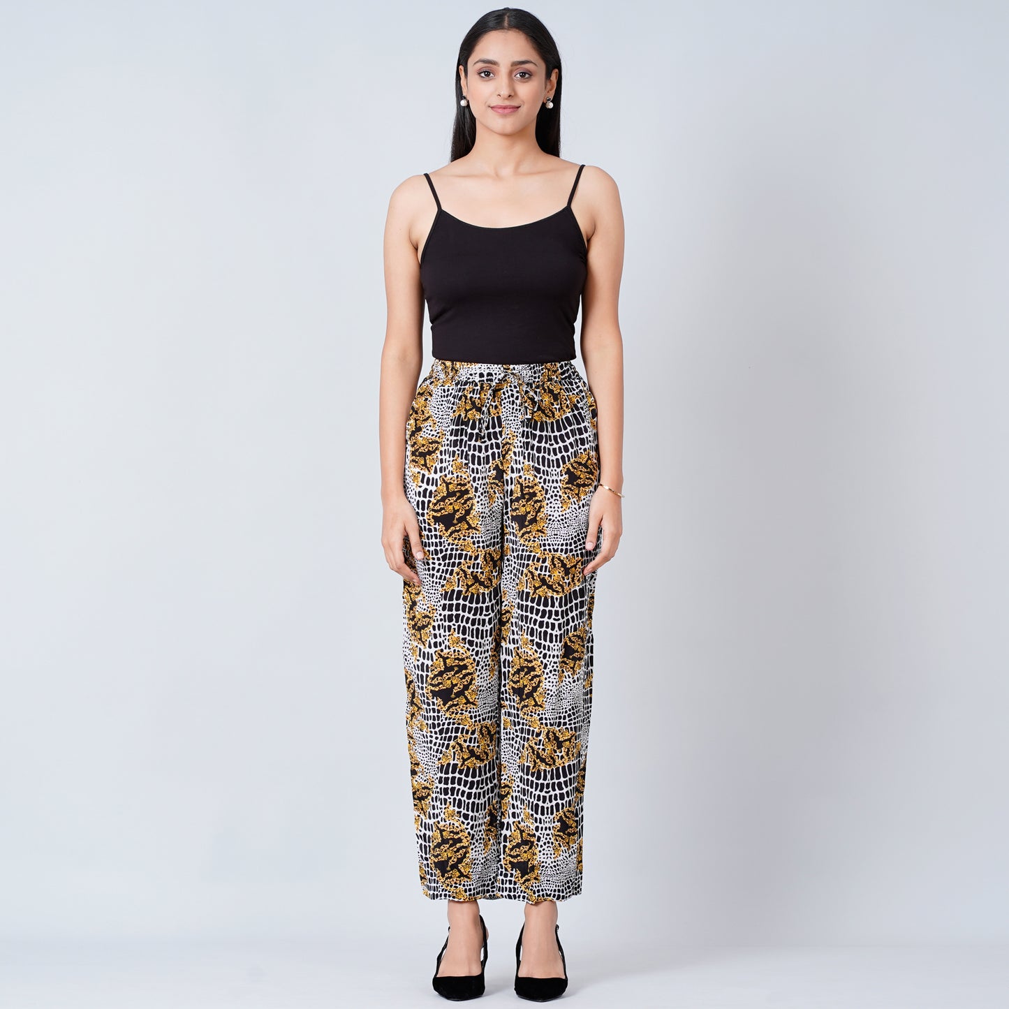 Yellow Baroque Animal Print Palazzos