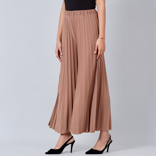 Caramel Brown Wide Leg Pleated Palazzo