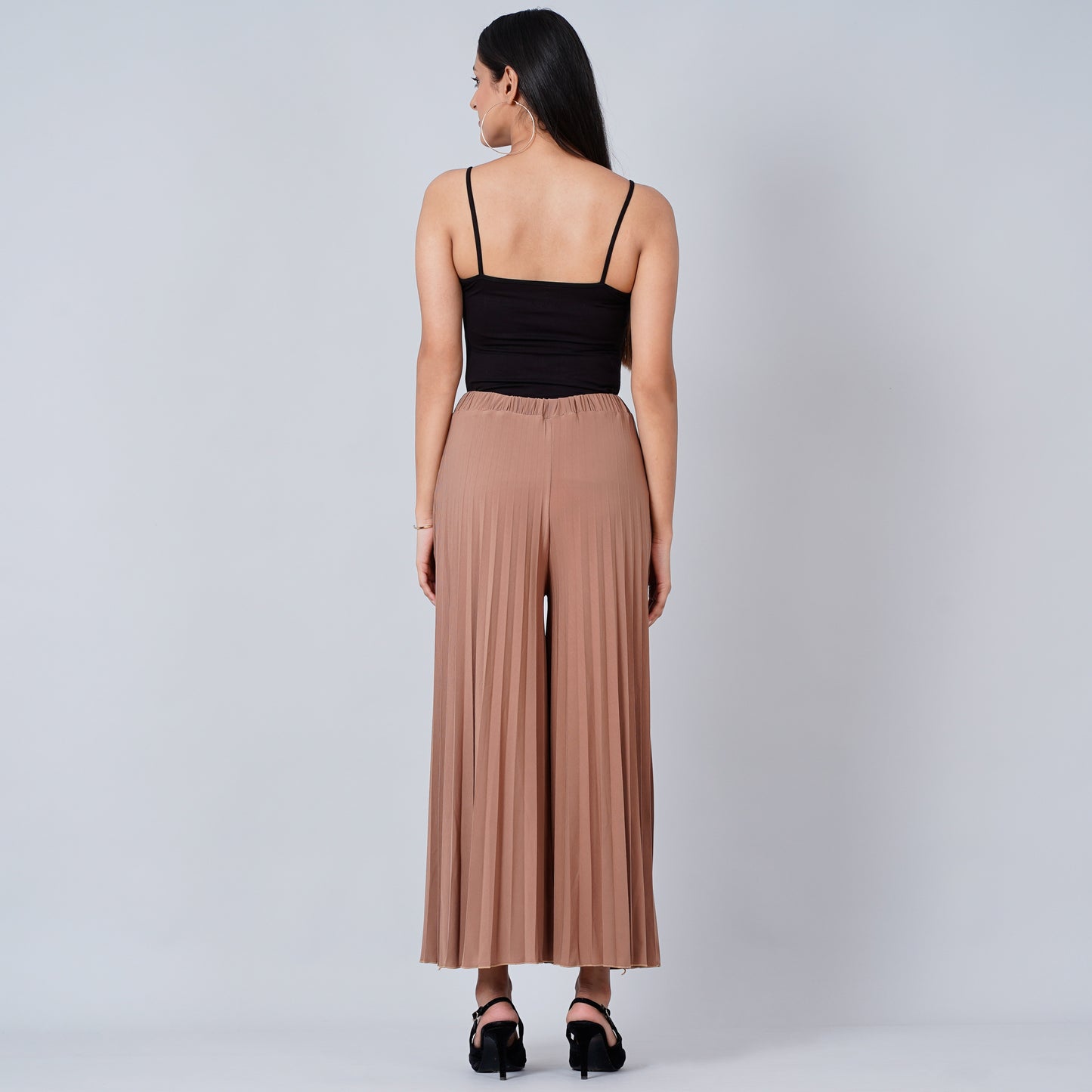 Caramel Brown Wide Leg Pleated Palazzo