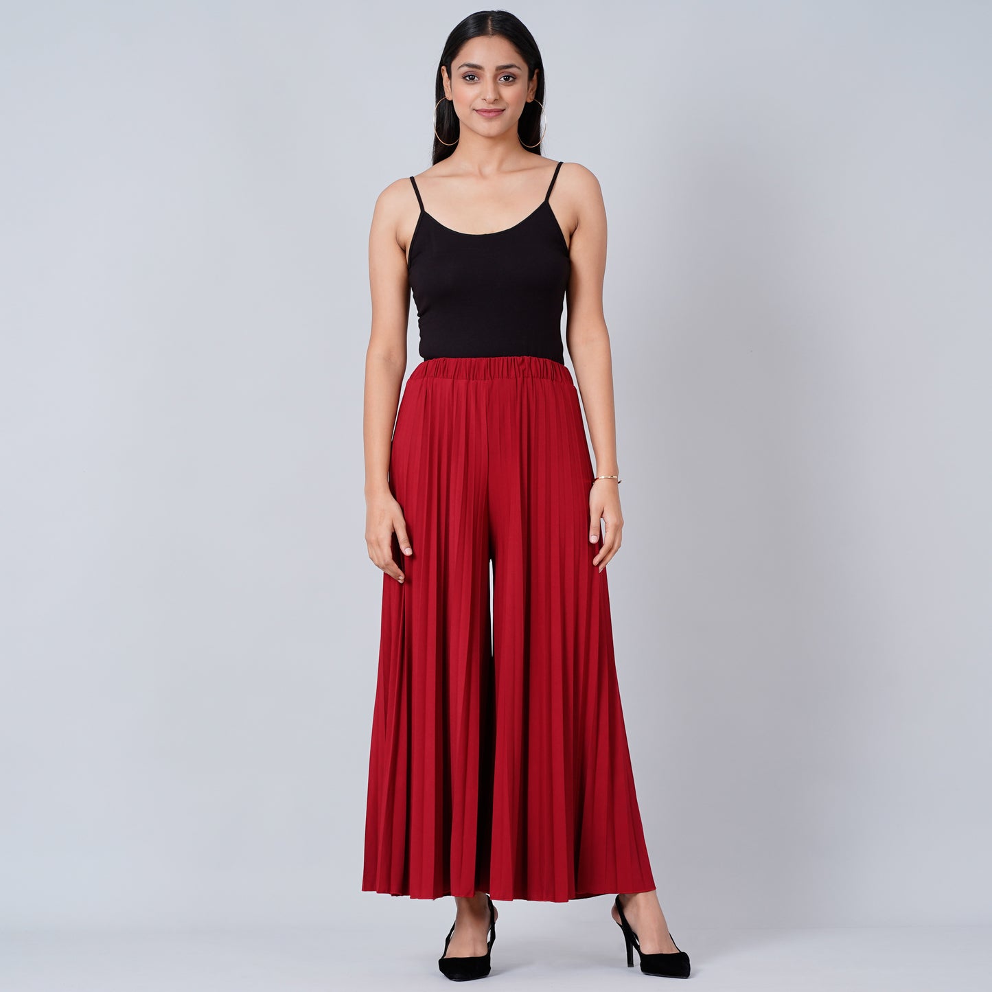 Deep Red Wide Leg Pleated Palazzo