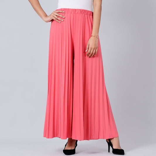 Fuchsia Pink Wide Leg Pleated Palazzo