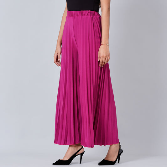 Magenta Pink Wide Leg Pleated Palazzo
