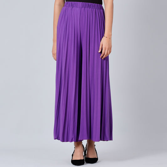 Purple Wide Leg Pleated Palazzo