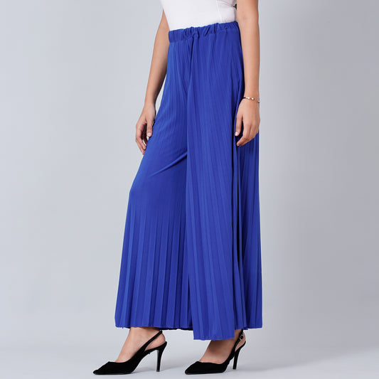 Royal Blue Wide Leg Pleated Palazzo