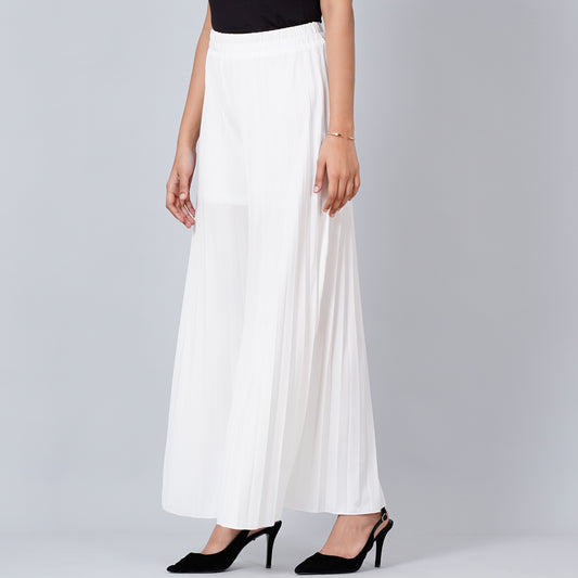 White Wide Leg Pleated Palazzo